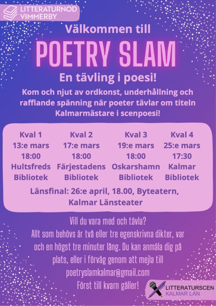 Affisch om poetry slam med alla orter och datum