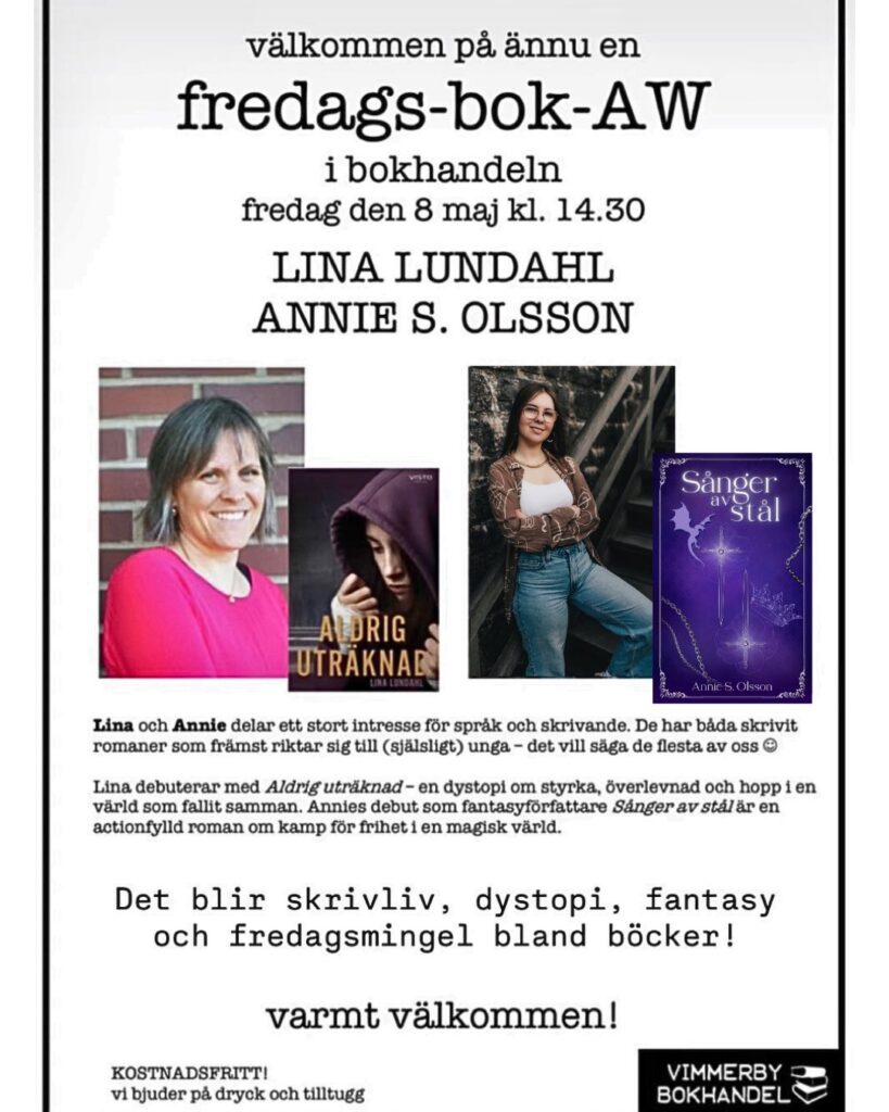 Affisch om tillfället med foton på författarna och bokomslag.